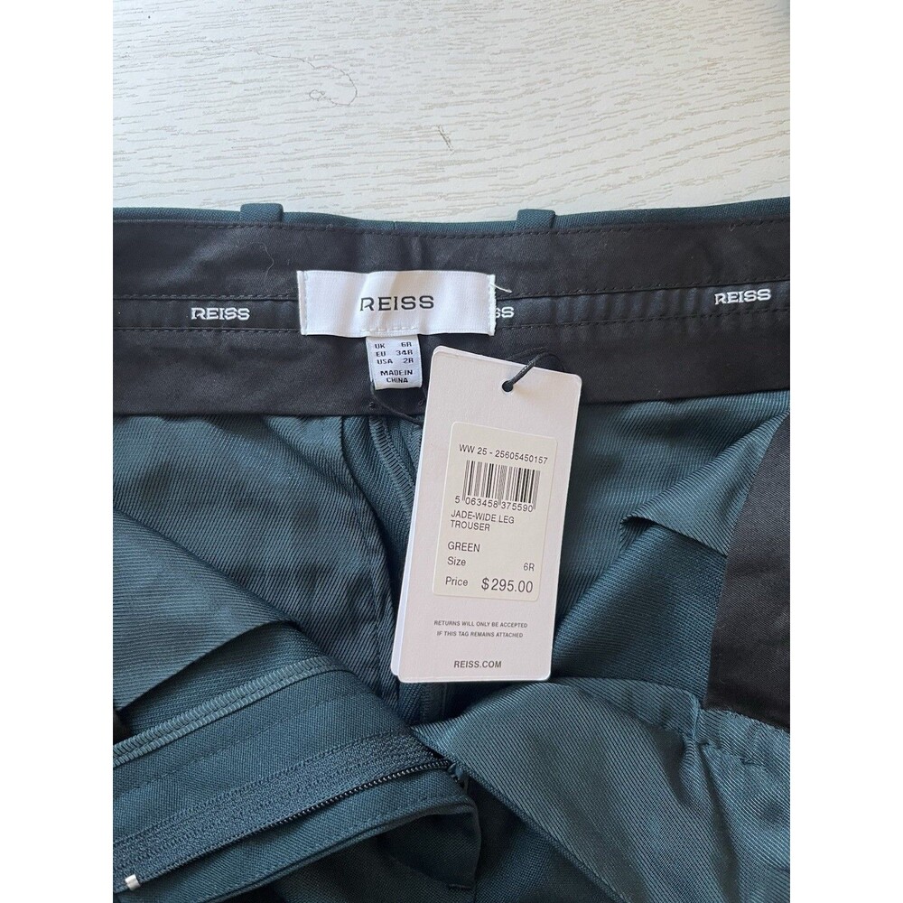 NEW Reiss Jade Wool Blend Wide Leg Suit Trousers Size 2 Pants in Green Designer - Picture 9 of 10